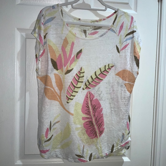 Cynthia Rowley Tops - Cynthia Rowley Linen floral shirt Sz XL cap sleeves